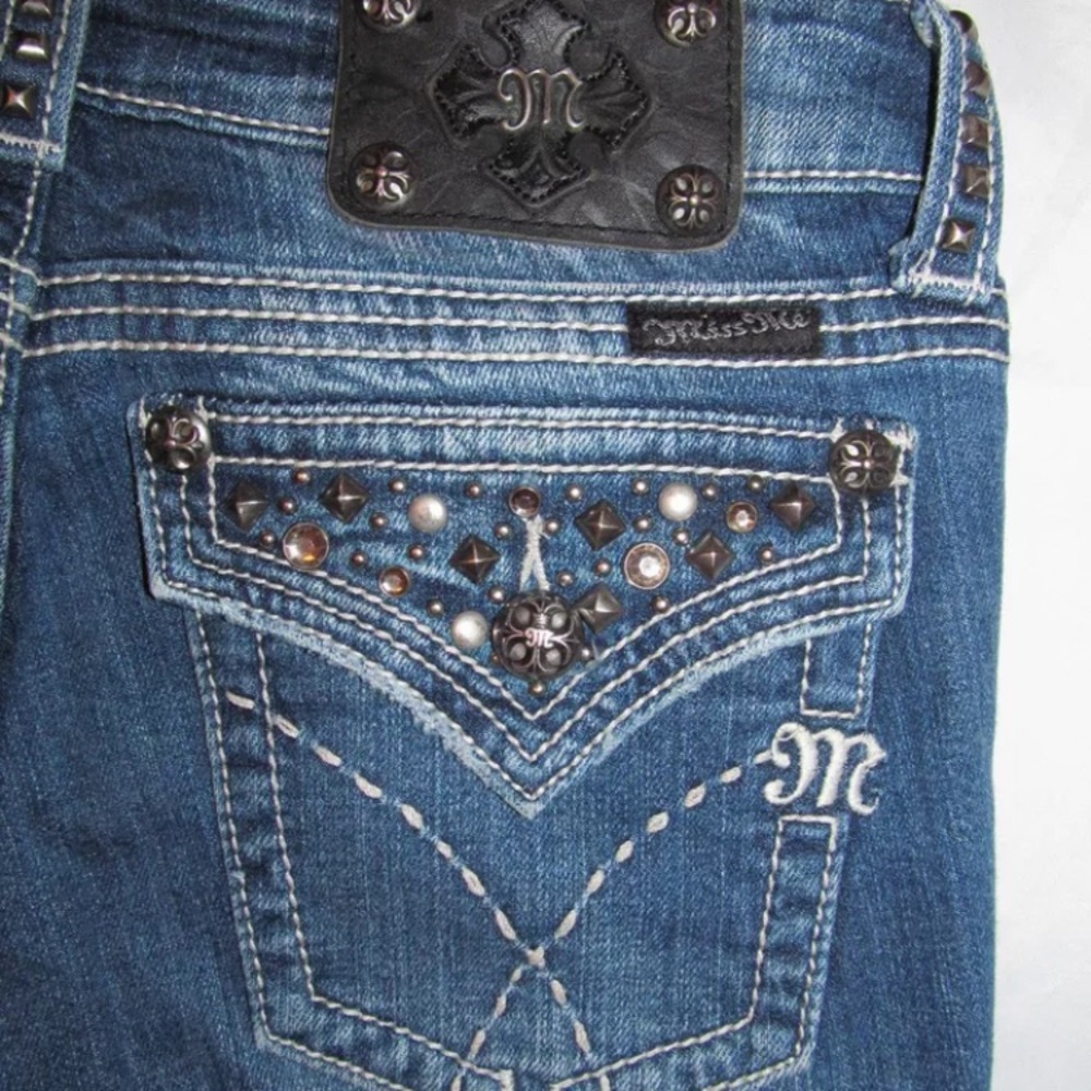 MISS ME flap pockets Swarovski studded BOOT jeans